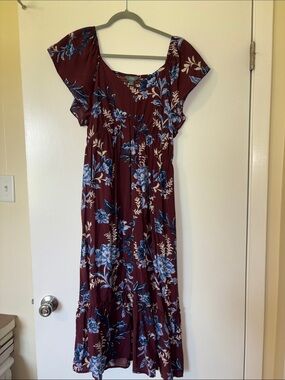 Terra & Sky Black Maxi Dress with Blue Floral Print